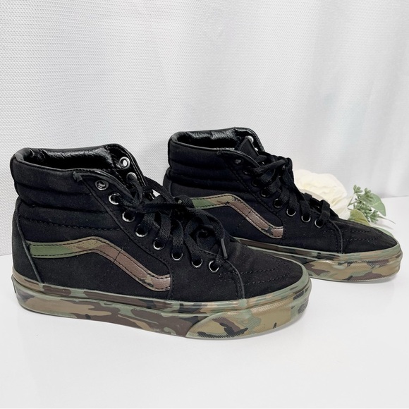 Vans Sk8 Hi Skate Shoe 5.5 Black & Army Camo green 4 men 22cm - Picture 1 of 6